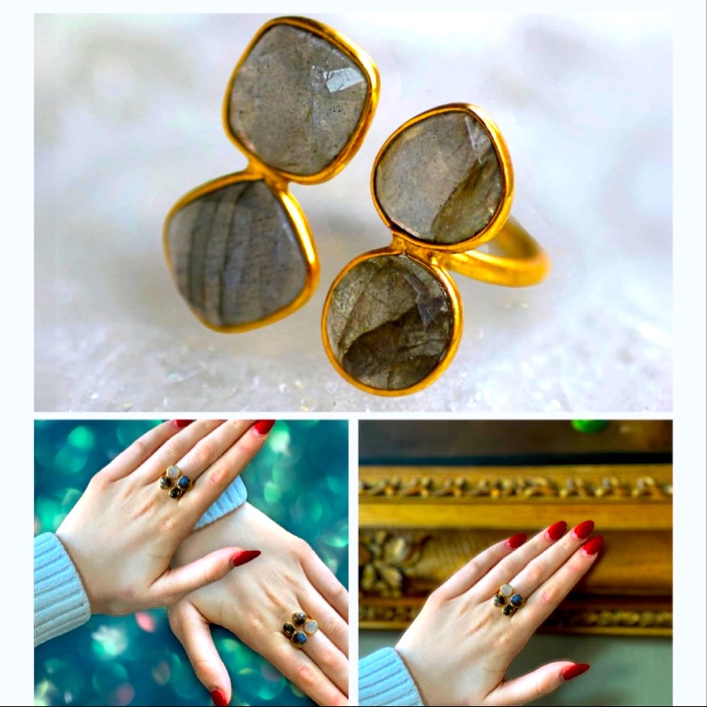 Four Stone Natural-Amazonite Ring